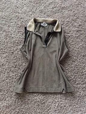 Striped Sleeveless Polo Tank in Beige and Black